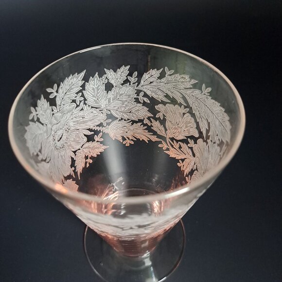 Tiffin Franciscan Sylvan Pink Etched Glass Footed Tumbler - Picture 8 of 16